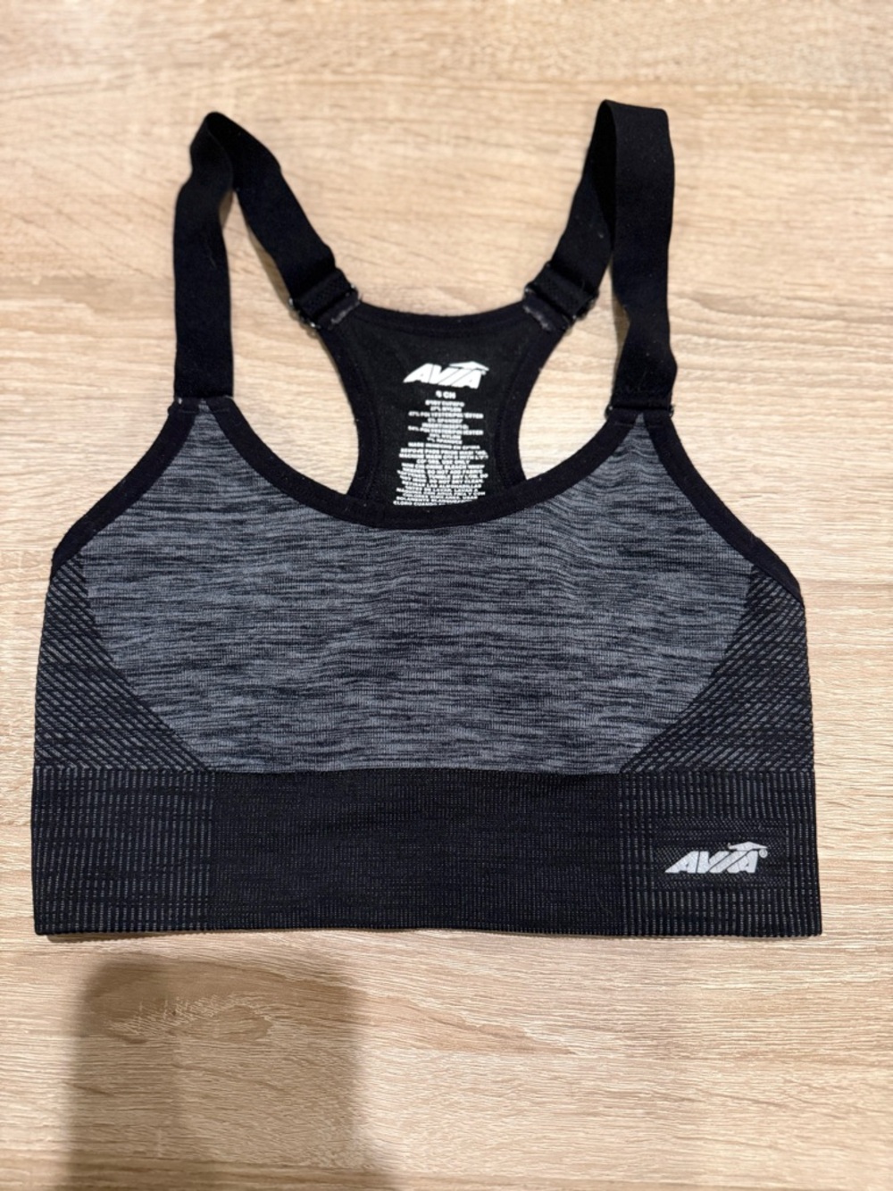 Avia Black and Grey Heather Racerback Sports Bra